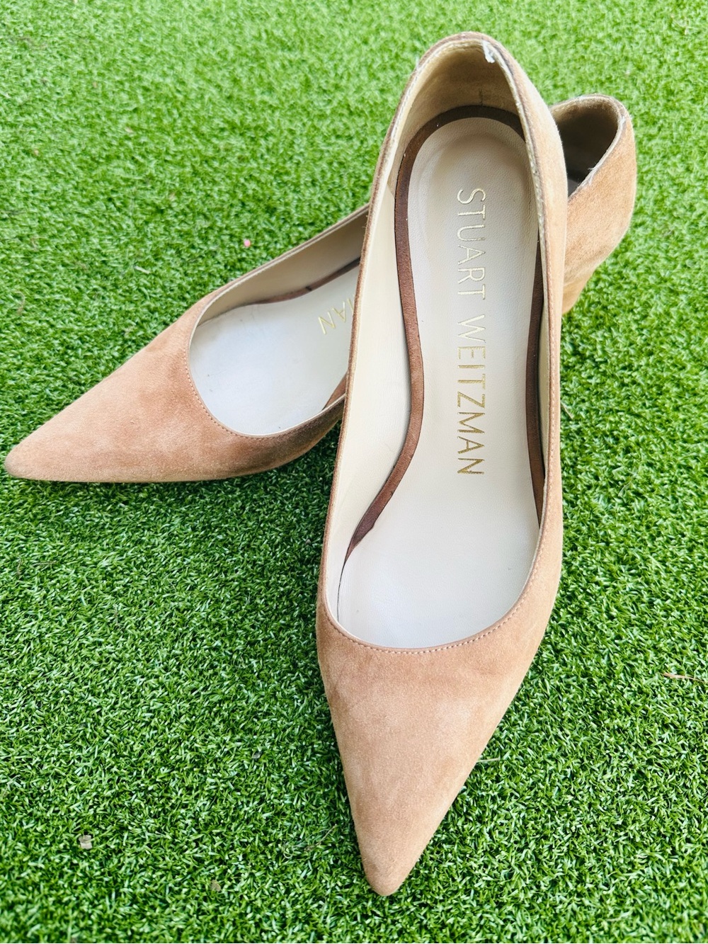 Stuart Weitzman Pointed Toe Suede Pumps - Camel Size US-4.5B